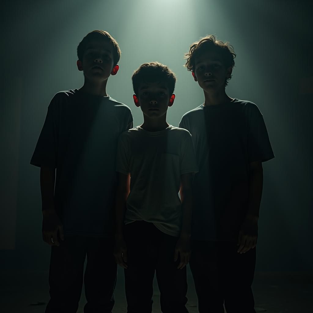 Dramatic Shadows of Three Boys in Cinematic Style