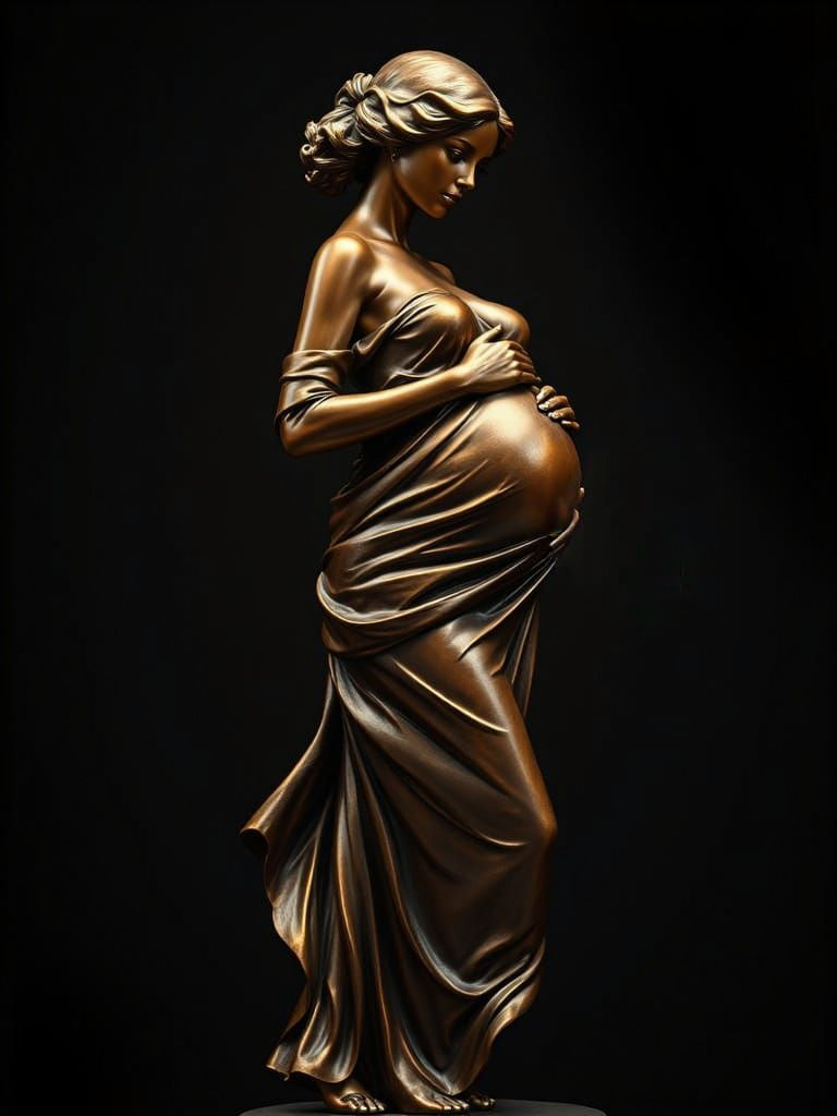 Elegant Art Deco Bronze Sculpture of a Pregnant Woman