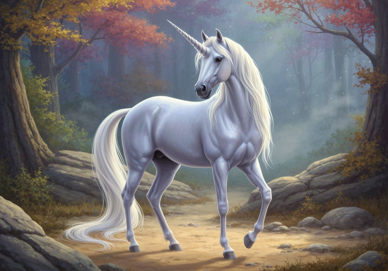 Majestic Unicorn in Ethereal Forest