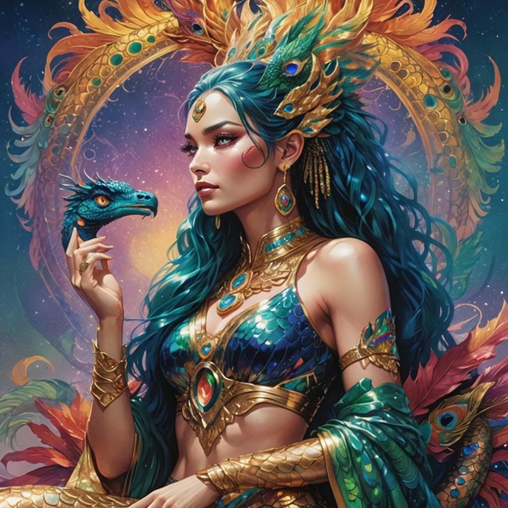Rainbow Serpent Woman with Metallic Skin in Comic Art