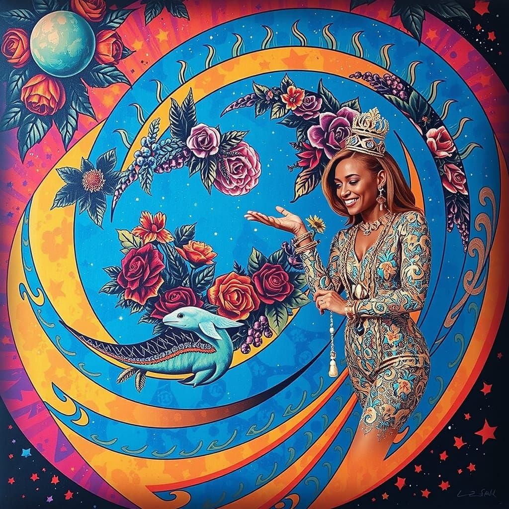 Psychedelic Floral Garden in Cosmic Colors