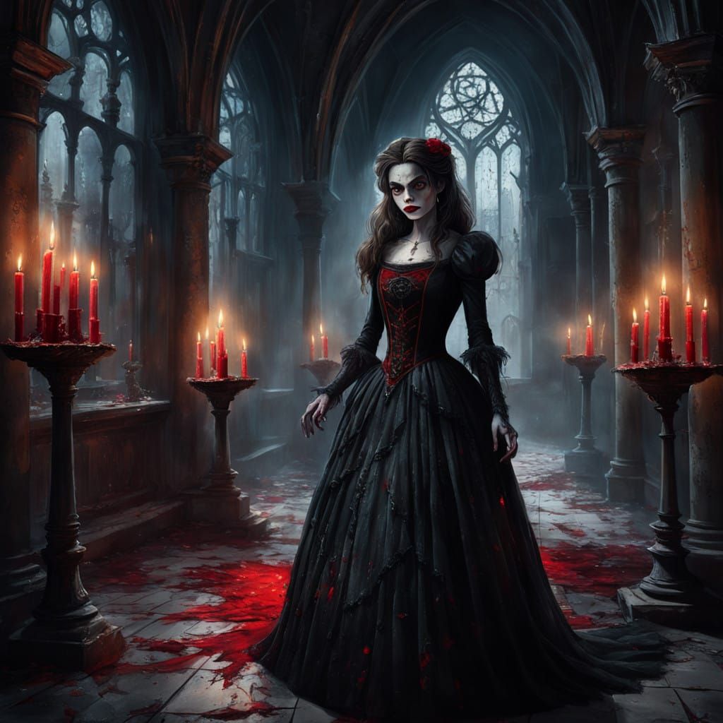 Dark, Ominous Portrait of Haunting Belle and the Beast in a...