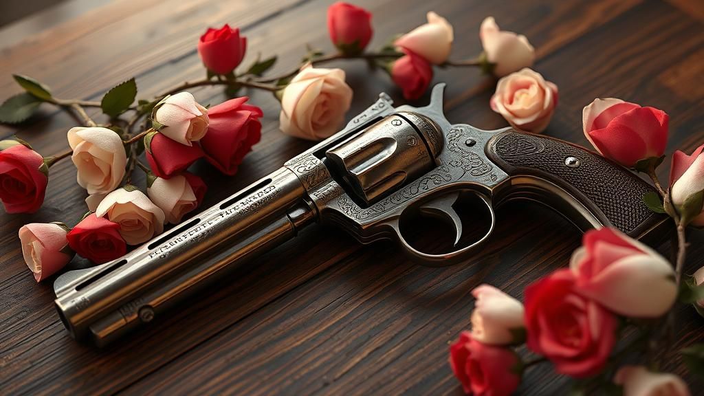 Antique Revolver with Roses in Anime Style