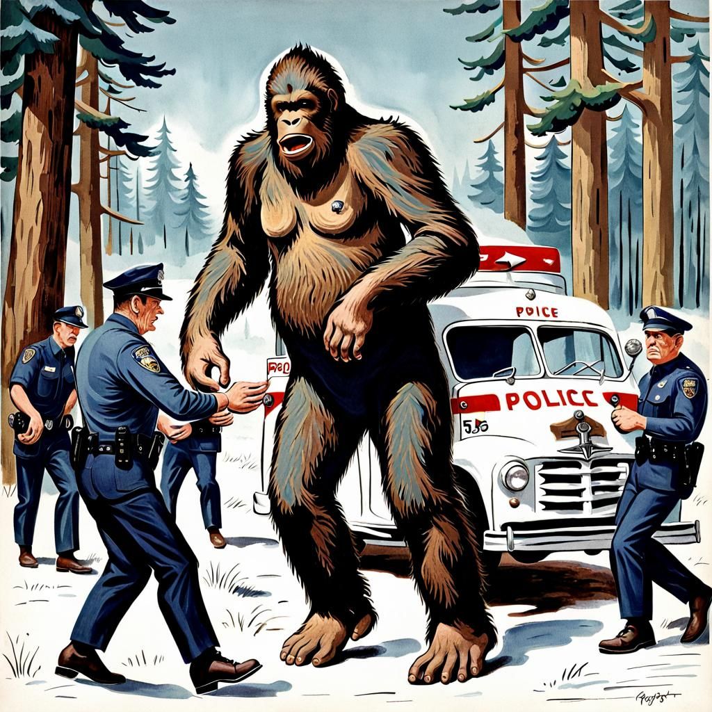 Bigfoot's Arrest: A 1955 Illustration