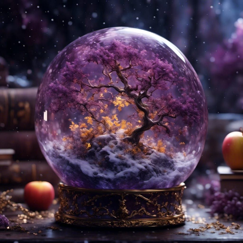 Snowflakes in Crystal Ball, Dark Fantasy Art