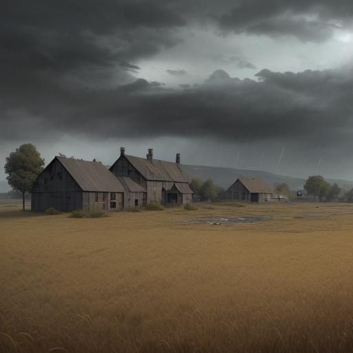 Desolate Farm in Field After Rain: Matte Painting