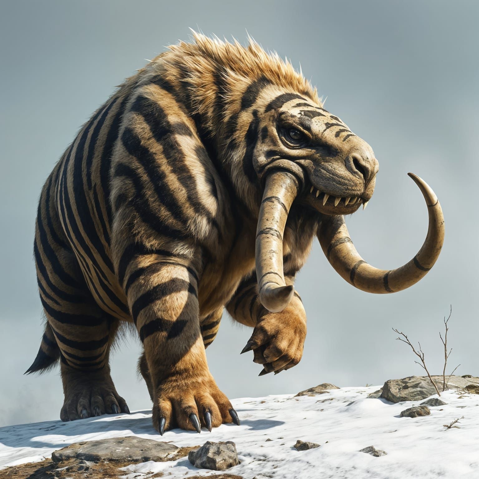 Prehistoric Shaggy Hybrid Beast in Dynamic Savannah Pose