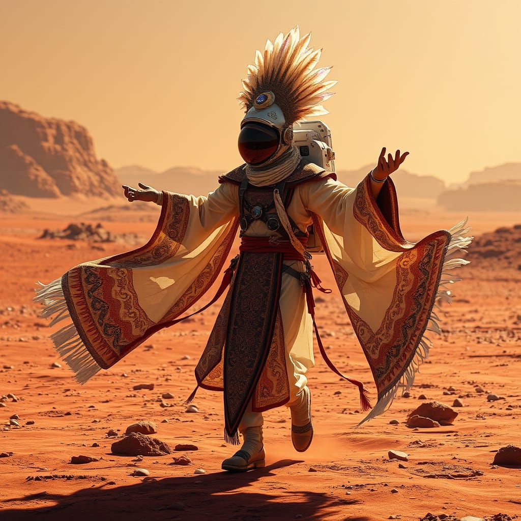 Astronaut Ritual Dance on Mars in Ethereal Style