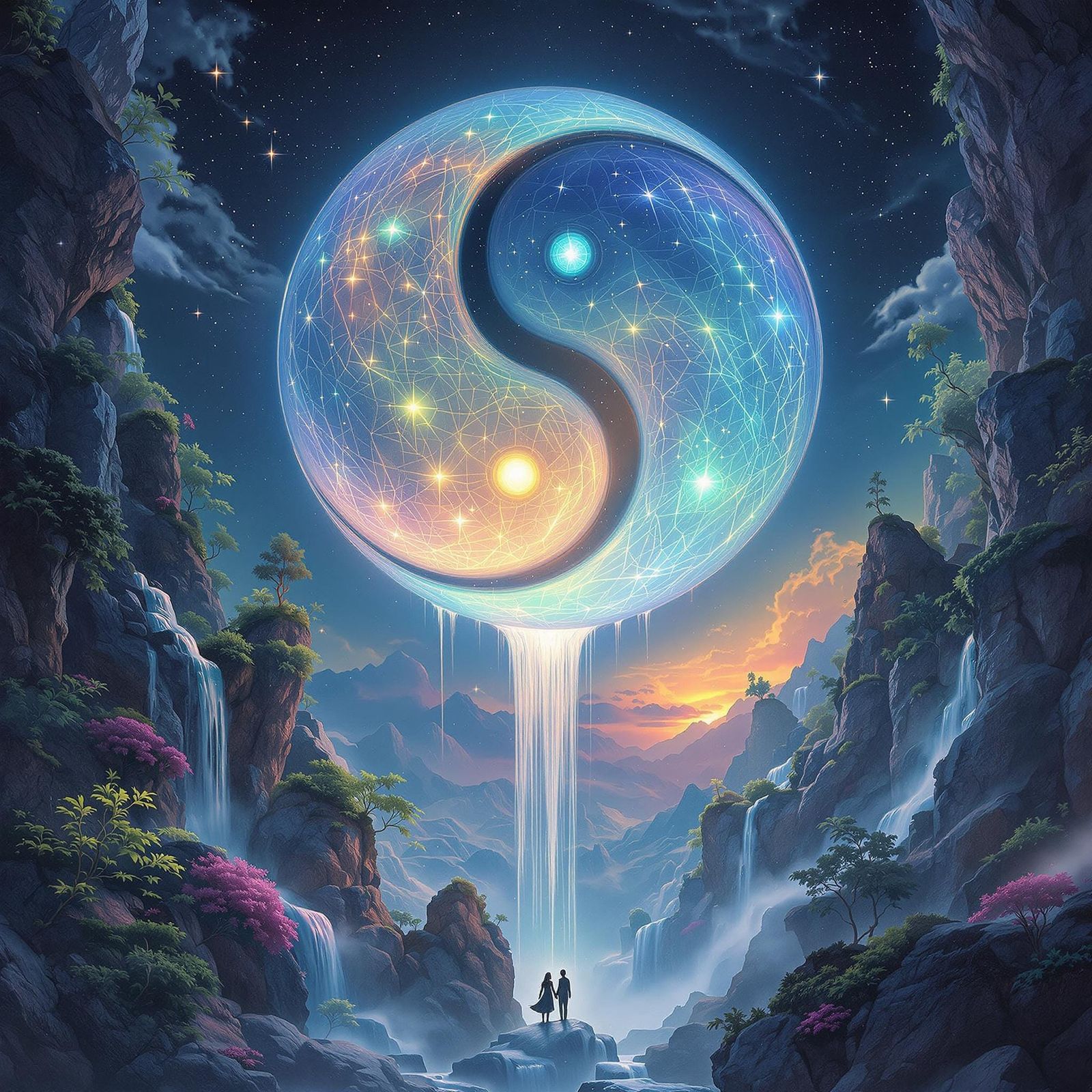 Harmonious Moons in Ethereal Landscape: Digital Matte Painti...