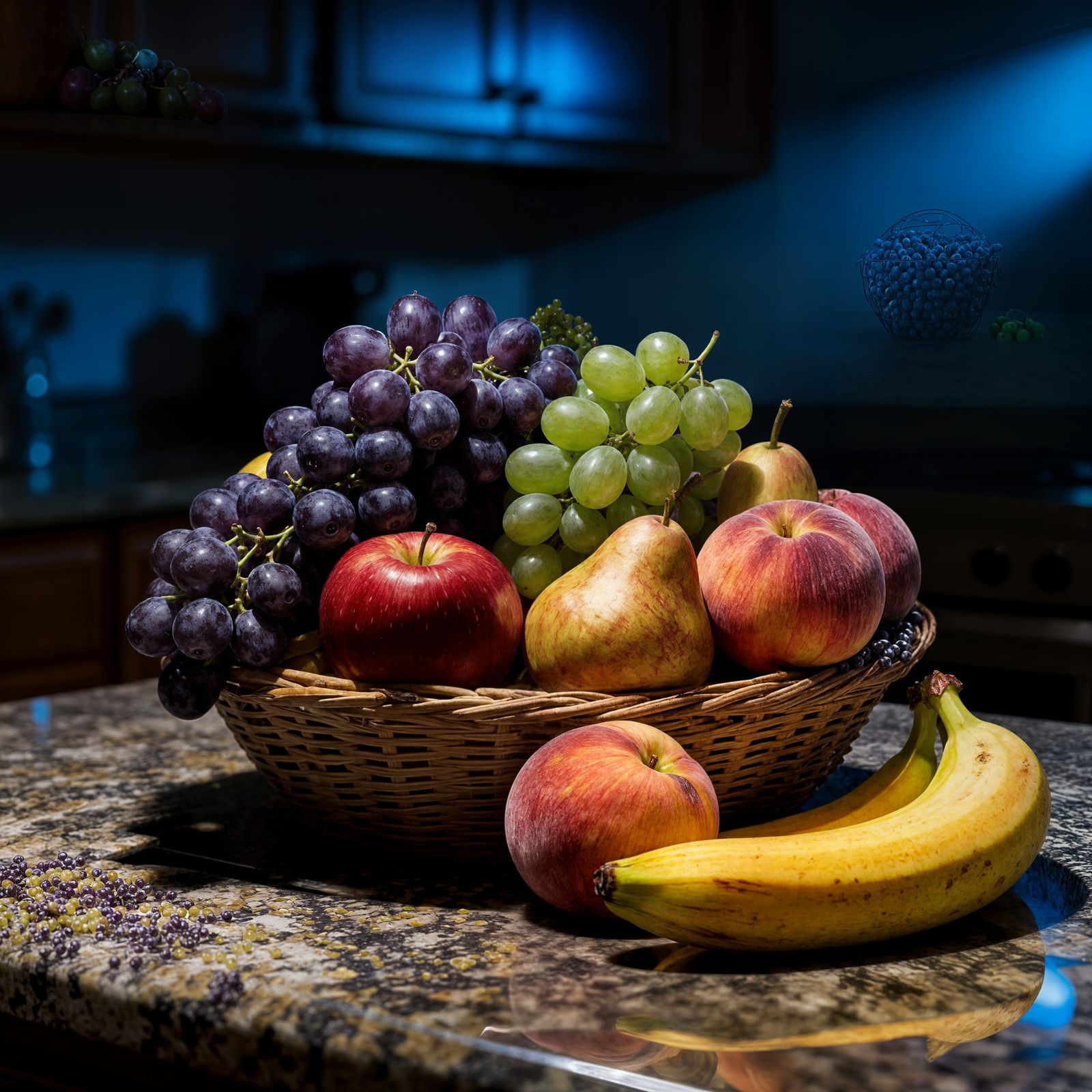 Hyperrealistic Fruit Basket on Granite Countertop