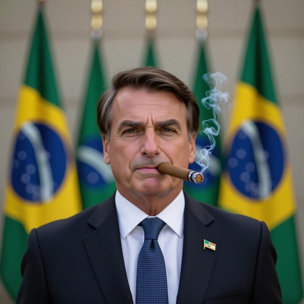 Jair Bolsonaro Smoking Cigar Portrait