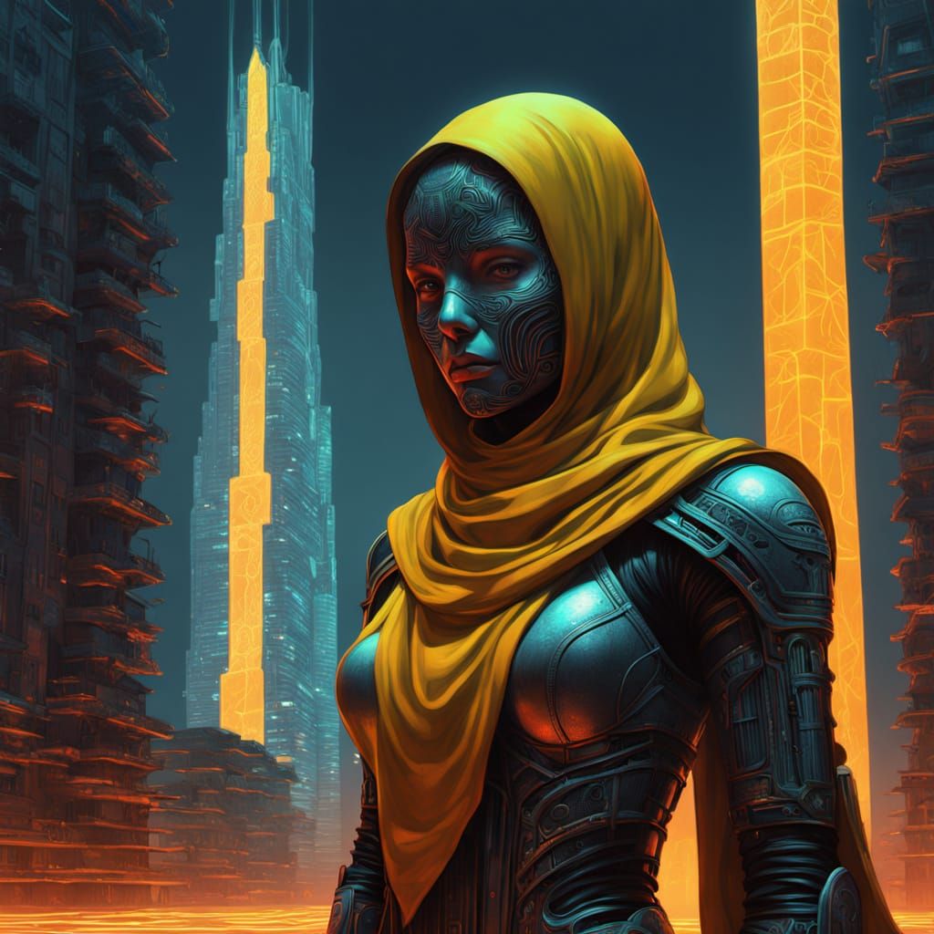 Cyberpunk Ninja Knight in Neon Cityscape