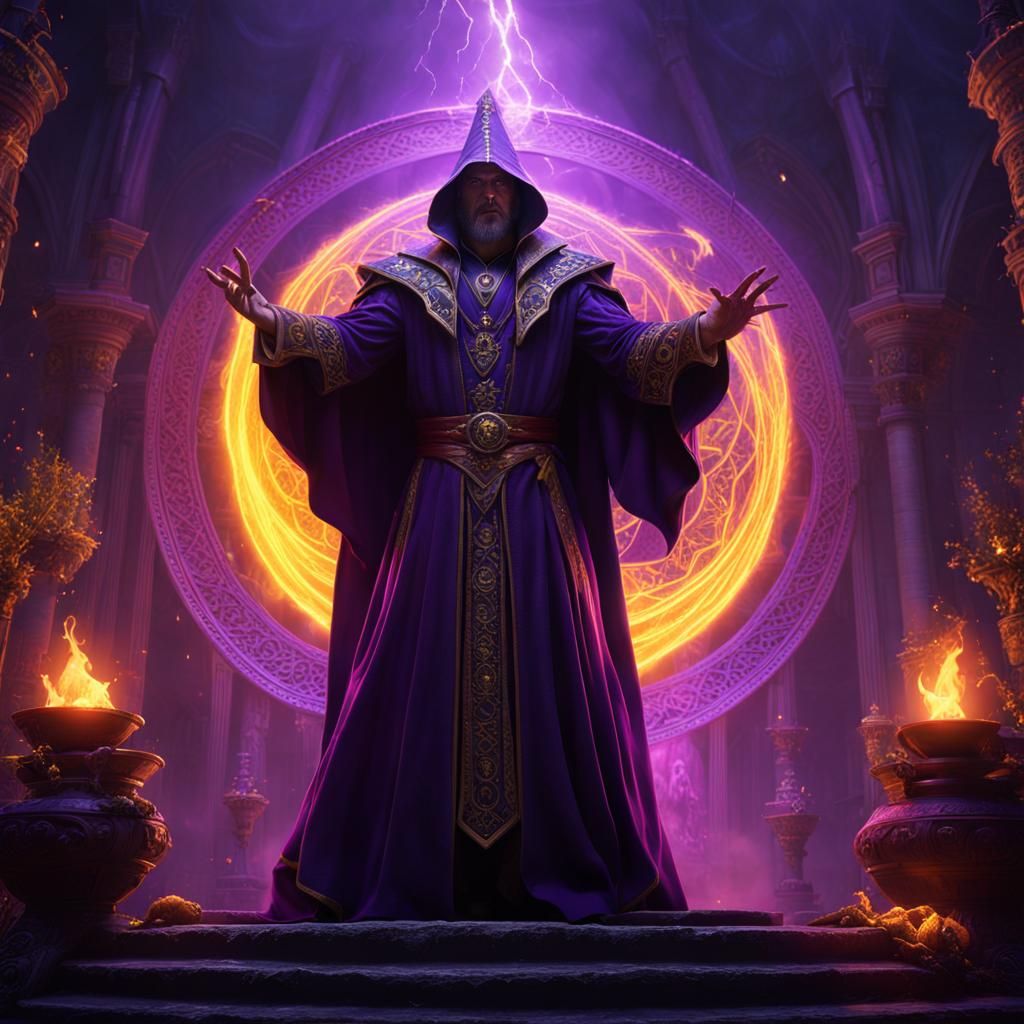 Evil Sorcerer Casting Spell in Dark Fantasy Style