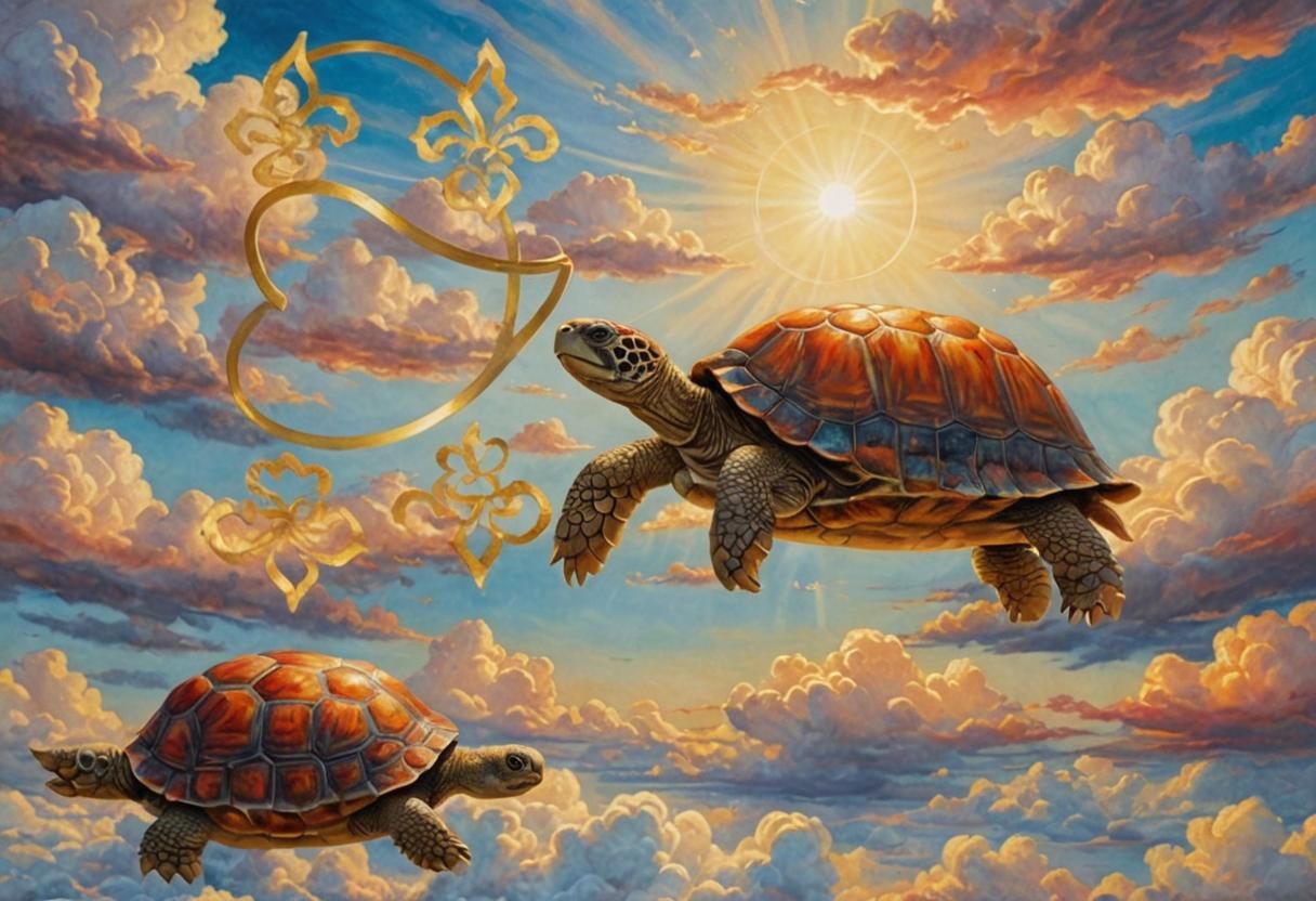 Tortoise with Golden Hoop in Sacred Realism