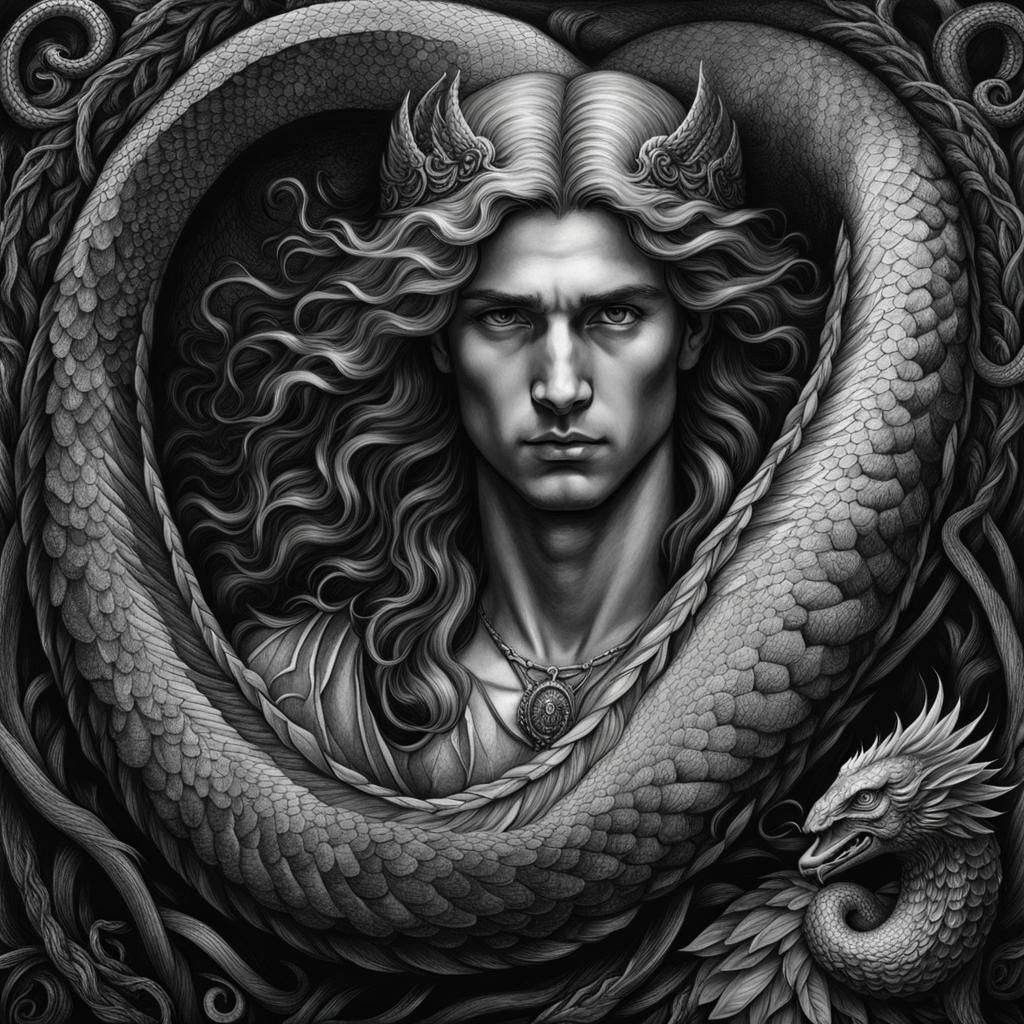 Angel with Serpent: Detailed Hatching Sketch