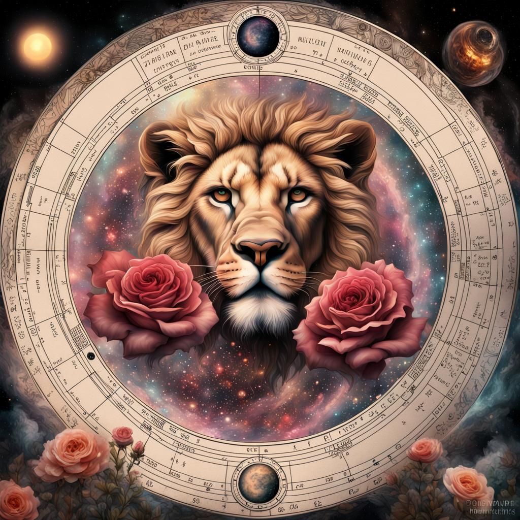 Galactic Astrological Chart with Rose and Lion