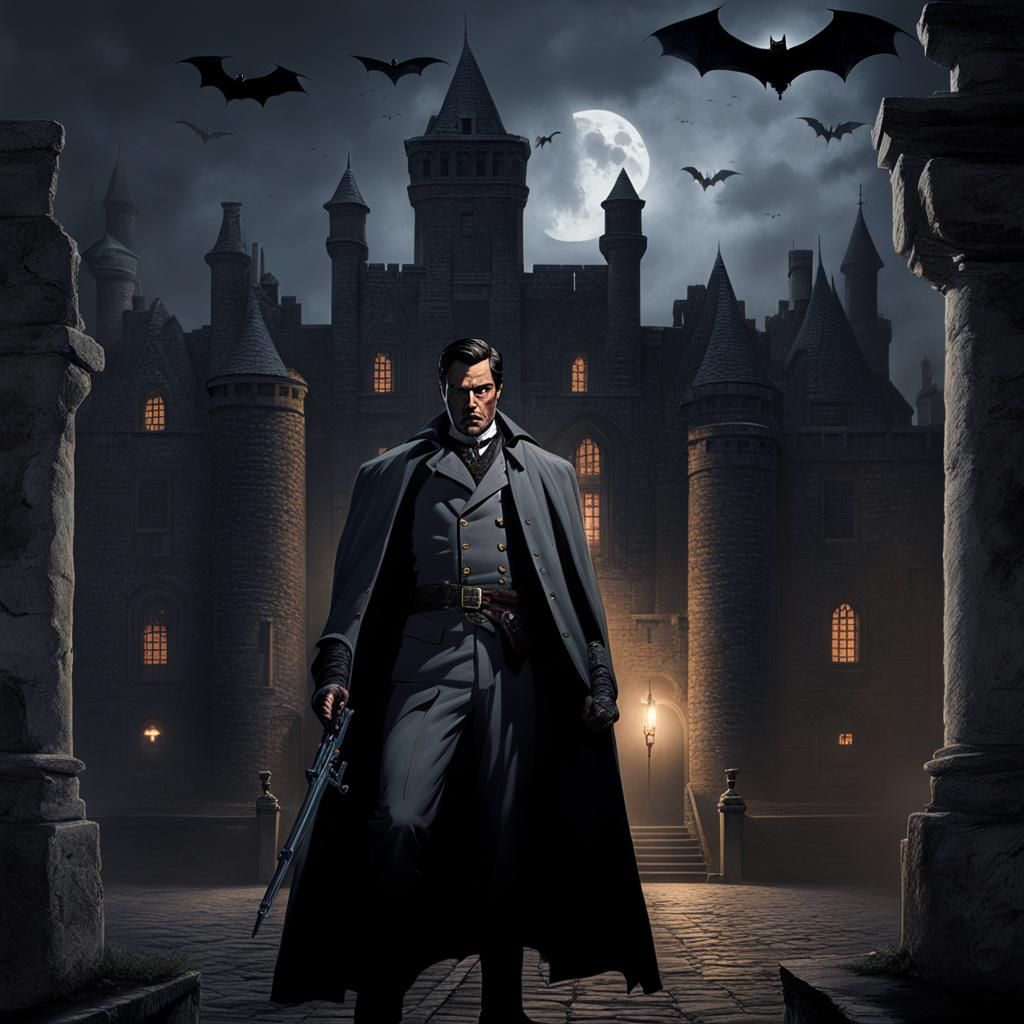 Confederate Vampire Officer in Castle at Night