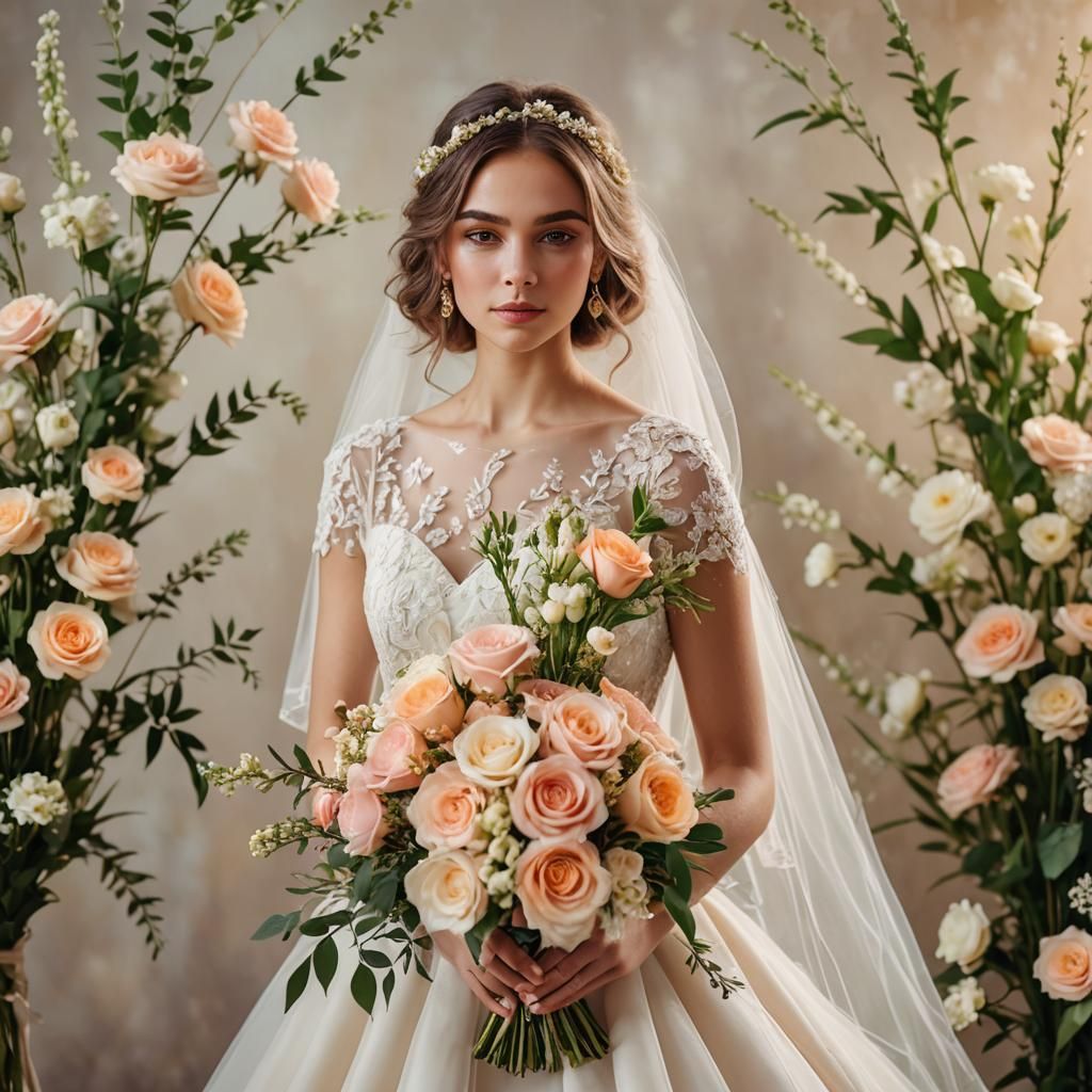 Bride with Bouquet in Pastel Fashion Photography
