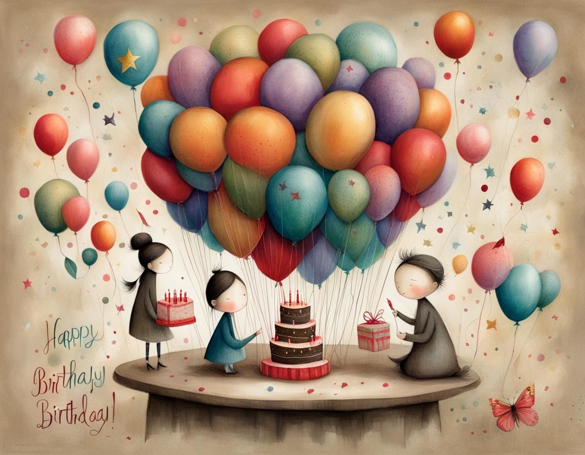 Magical Birthday Illustration in Whimsical Style