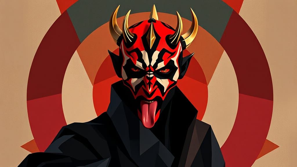Darth Maul Sticking Tongue Out in Cubist Style