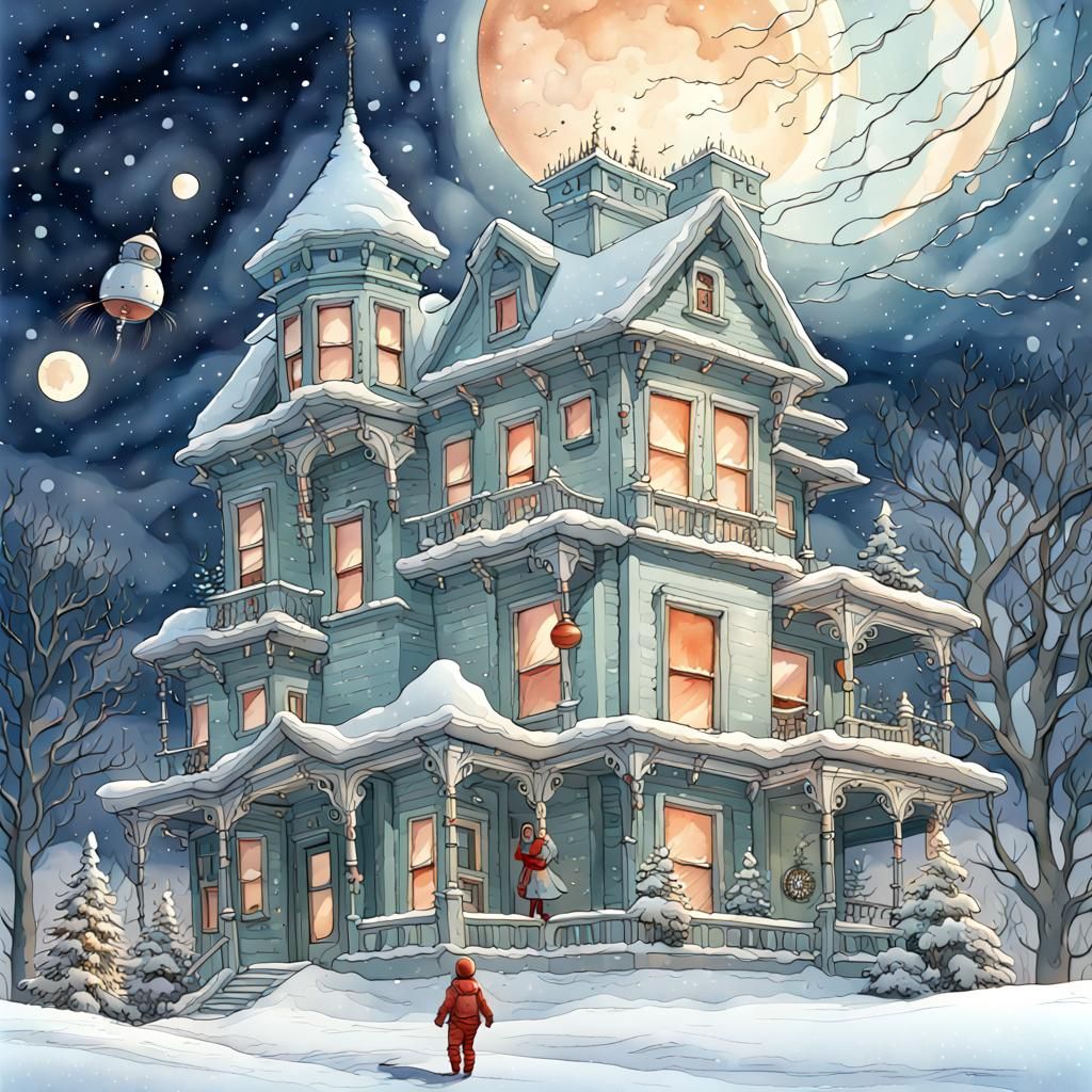 Festive Spacewalk: Victorian Christmas in Gouache Watercolor