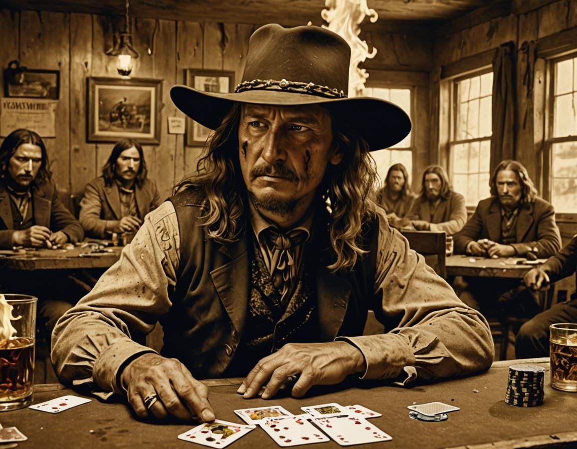 Wild Bill Hickok's Final Poker Game: Sepia-Toned Digital Art