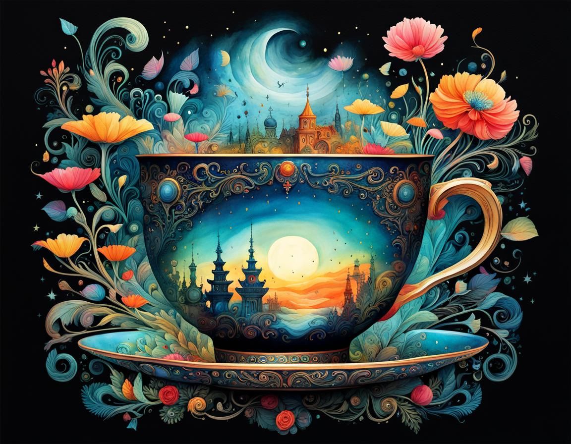 Surreal Cup Overflowing with Iridescent Colors