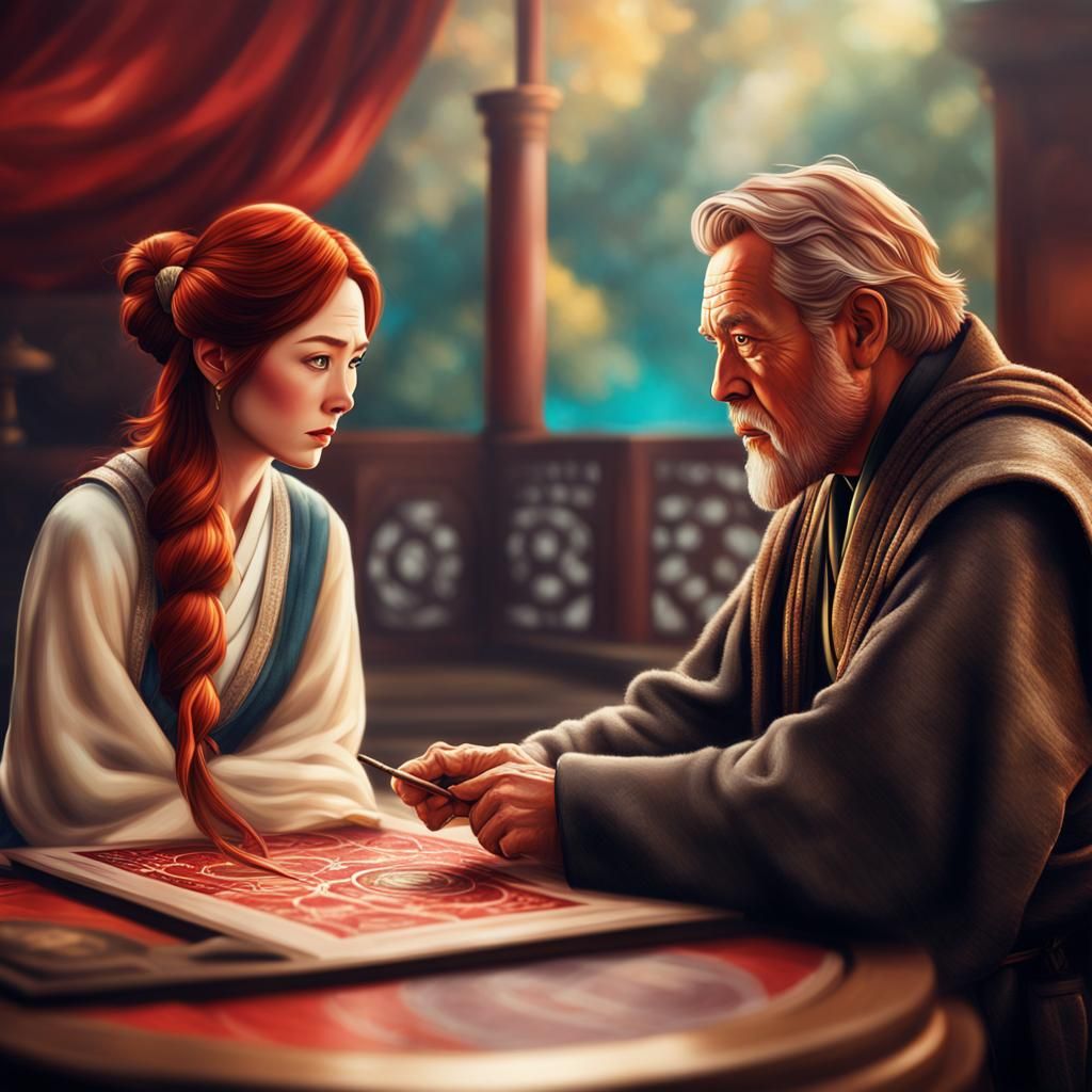 Obi-Wan Kenobi Teaching a Padawan: Hyperrealistic Portrait