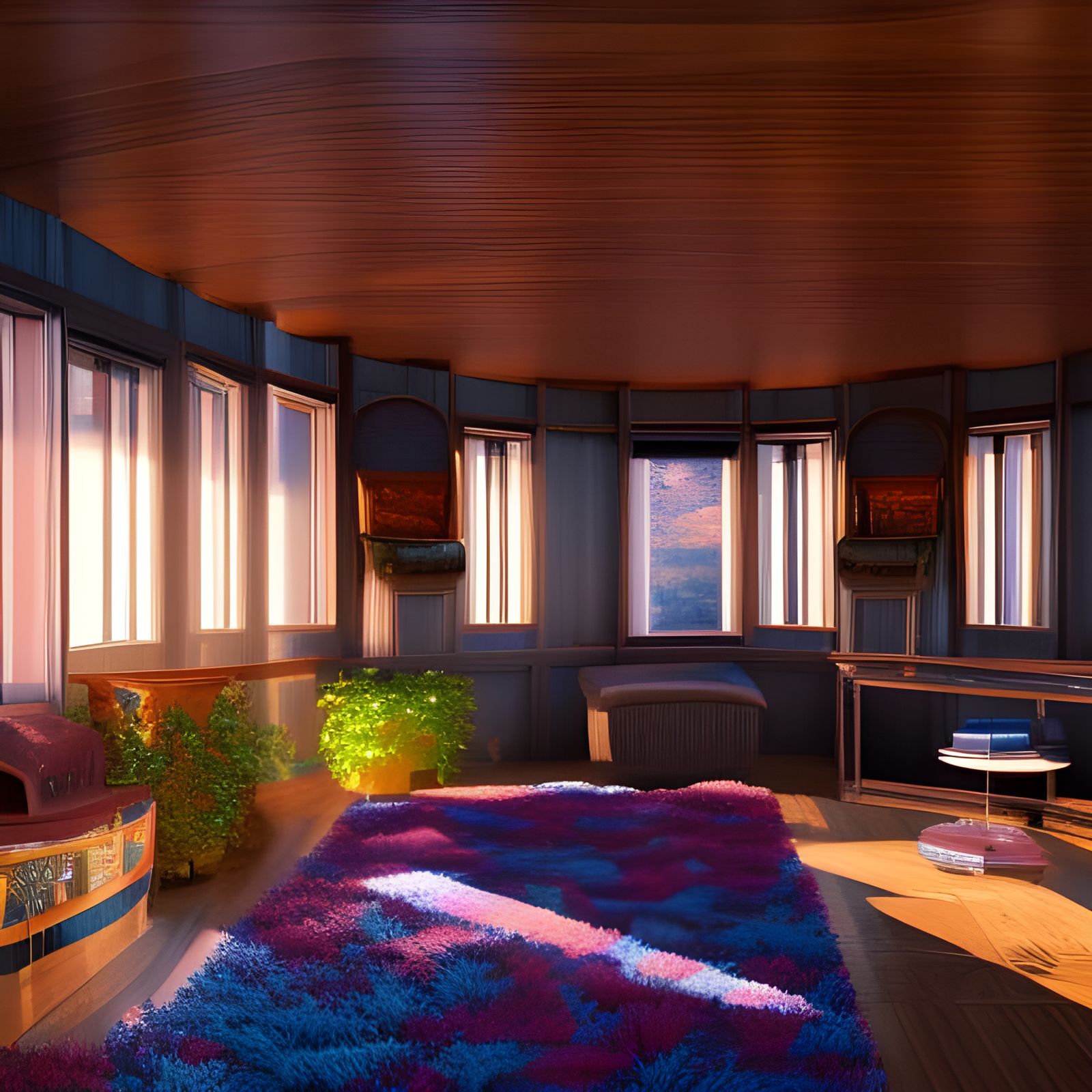 Inviting Mid-Century Modern Interior in Solarpunk Style