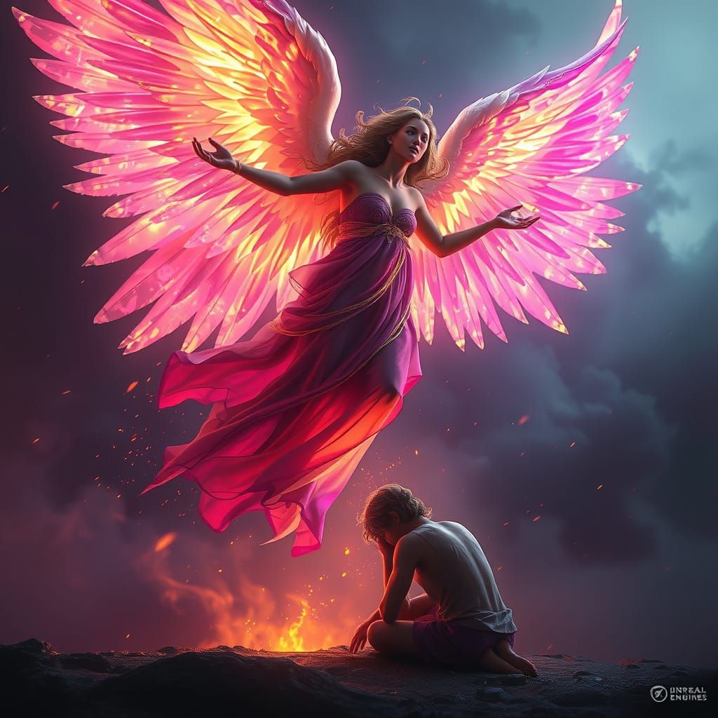 Angel Descends in Dark Fantasy Art