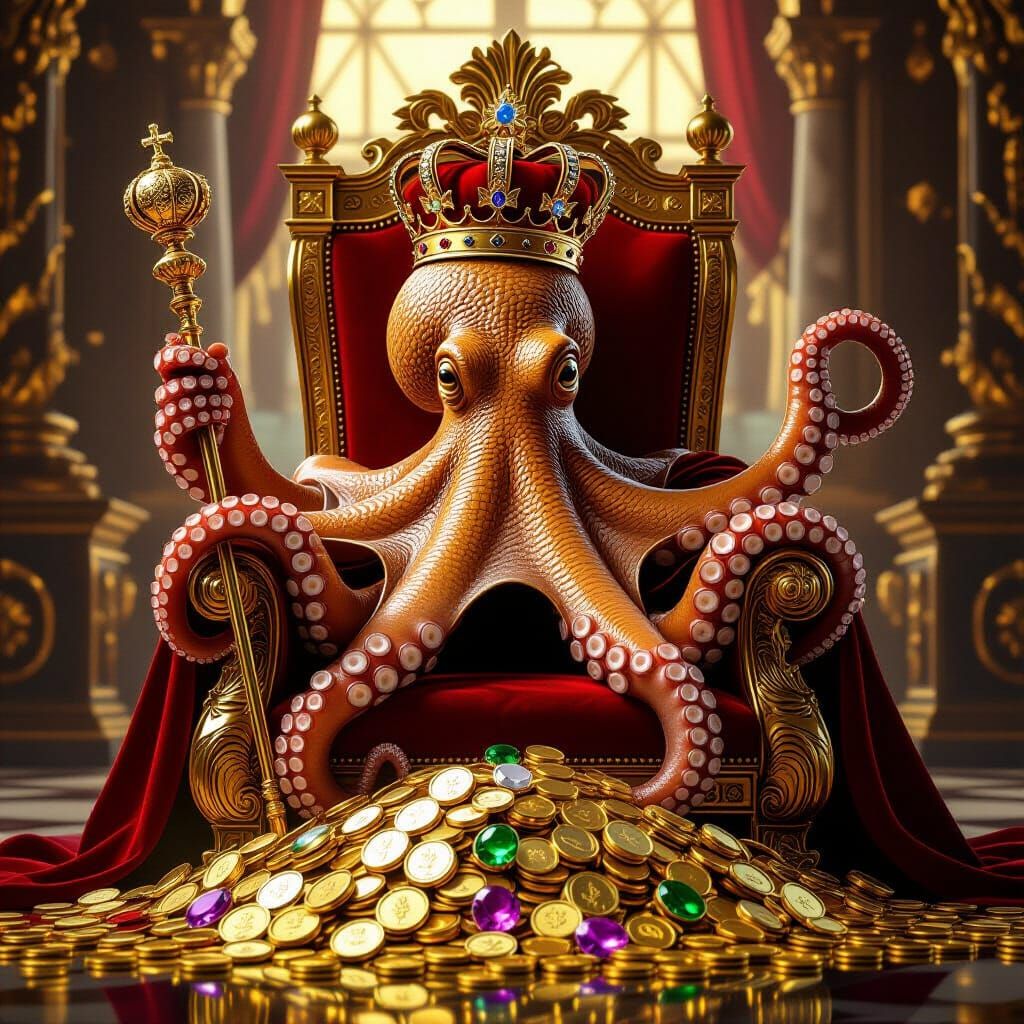 Octopus King on Louis XIV Throne with Sceptre