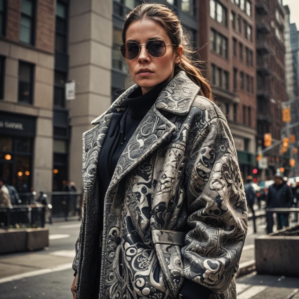 Stylish Woman in NYC: Hyperrealistic Portrait