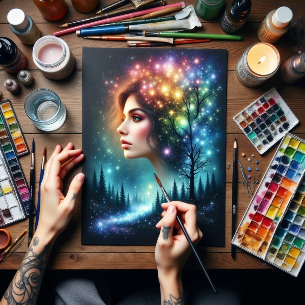 Whimsical Magical Portrait with Woodland Scene