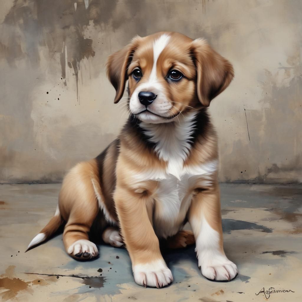 Abstract Puppy Painting in Digital Art Style