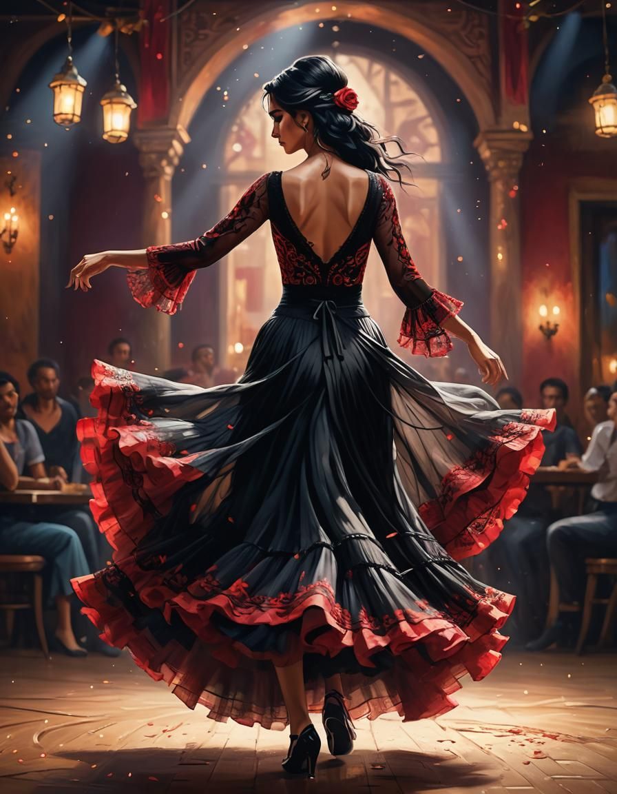 Gypsy Ballerina Dancing Flamenco, Fantasy Concept Art