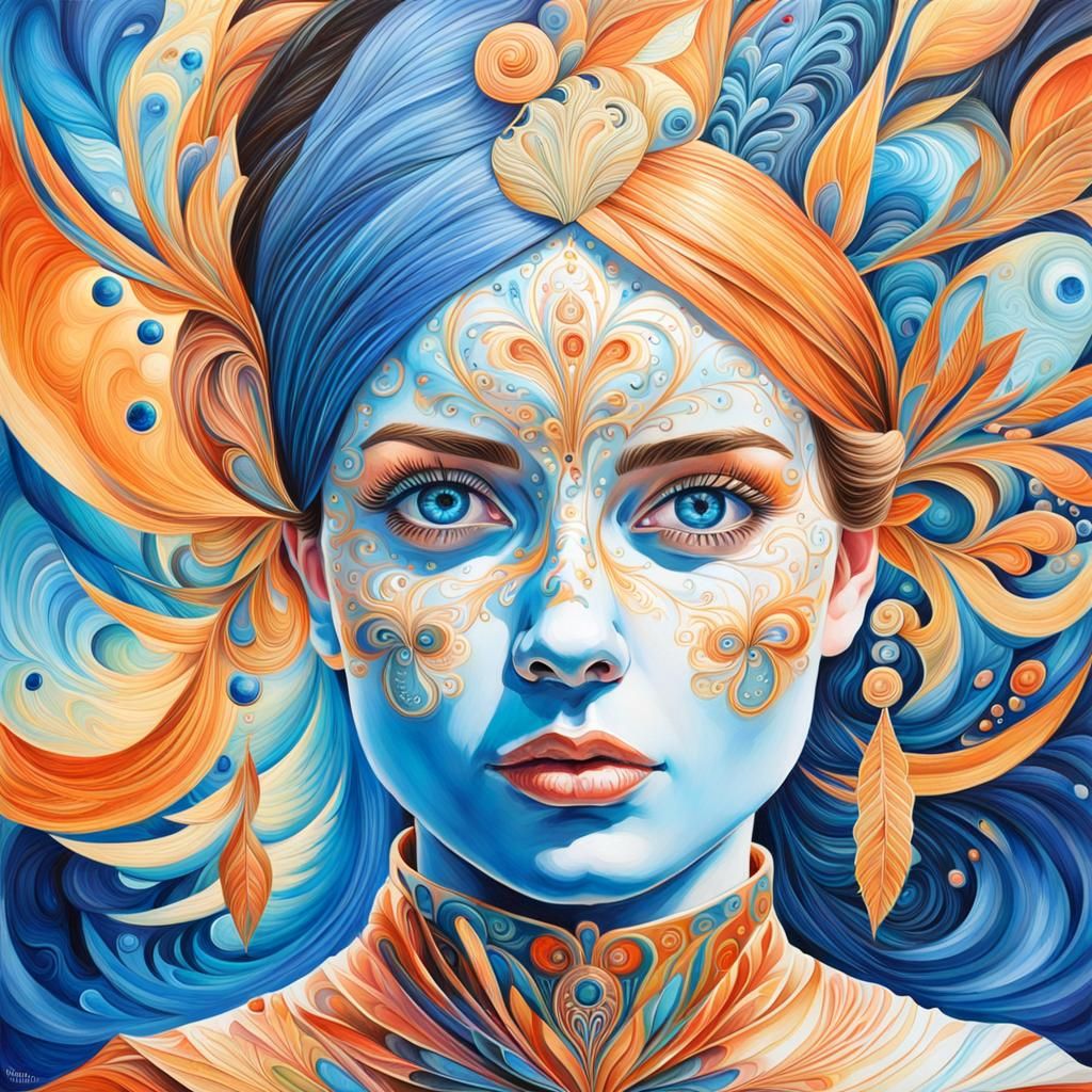 Fractal-Inspired Portrait in Gouache and Watercolor