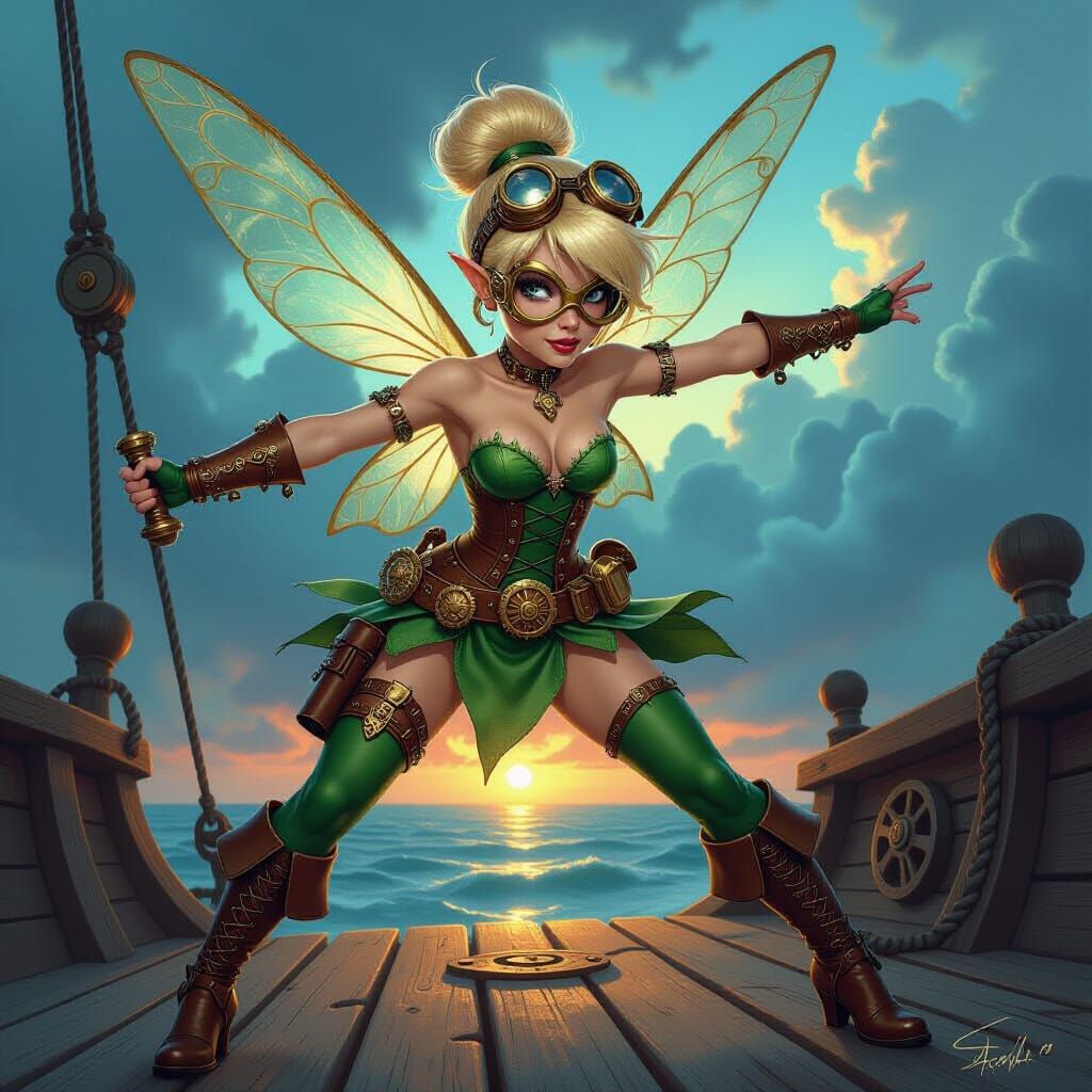 Steampunk Tinkerbell Buccaneer in Dramatic Pose