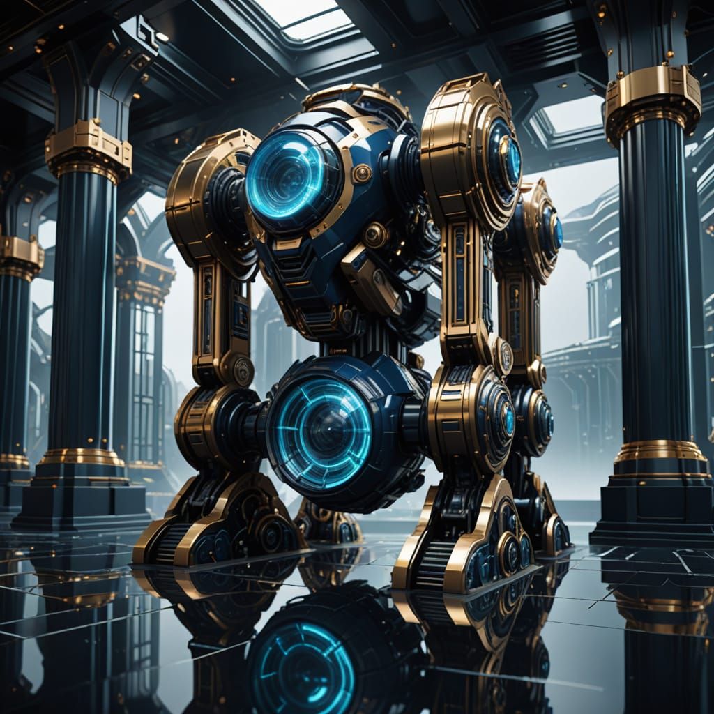 Futuristic Sci-Fi Hall with Brass Contraptions