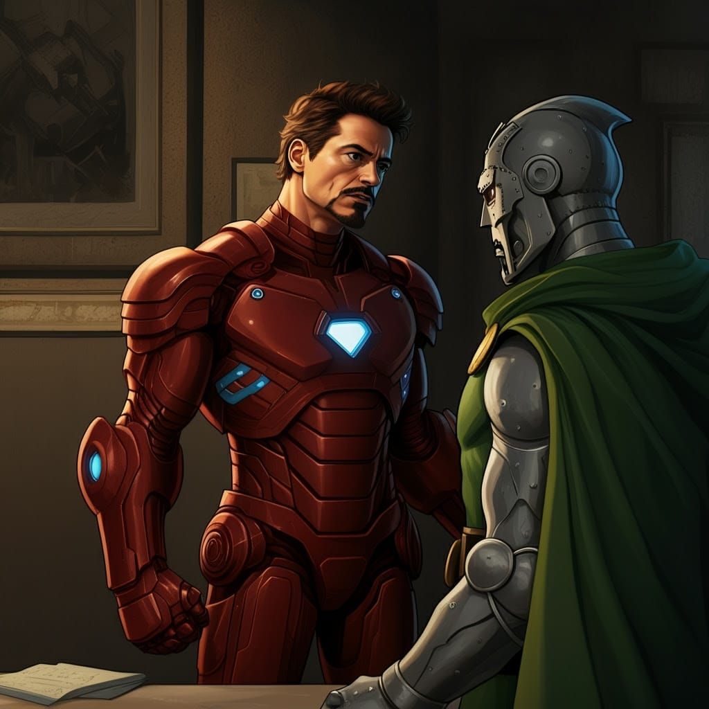 Tony Stark Confronts Mad Titan in Epic Comic Book Art