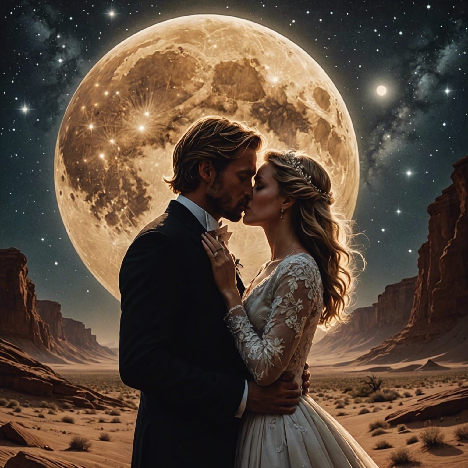 Abstract Dreamscape: Stars, Moonlight, and Shadow