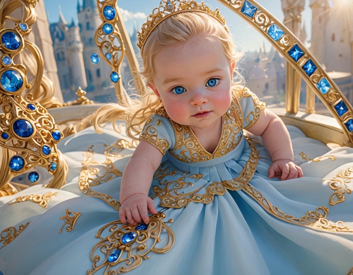 Newborn Princess Girl Flying in a Blue Sky
