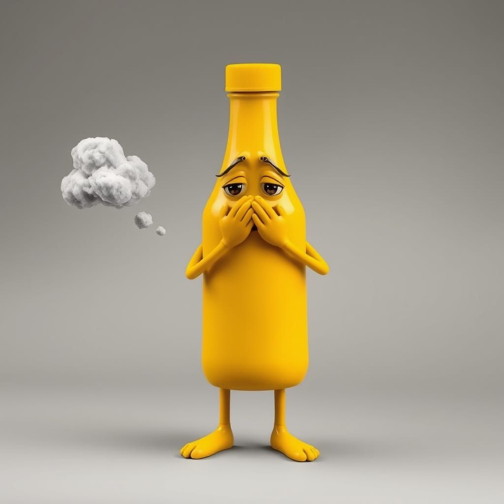 Embarrassed Mustard Bottle Releasing Toxins