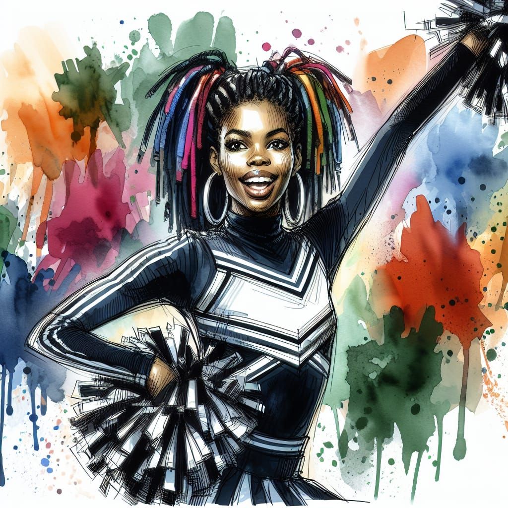 Dynamic Cheerleader Sketch with Vibrant Colors