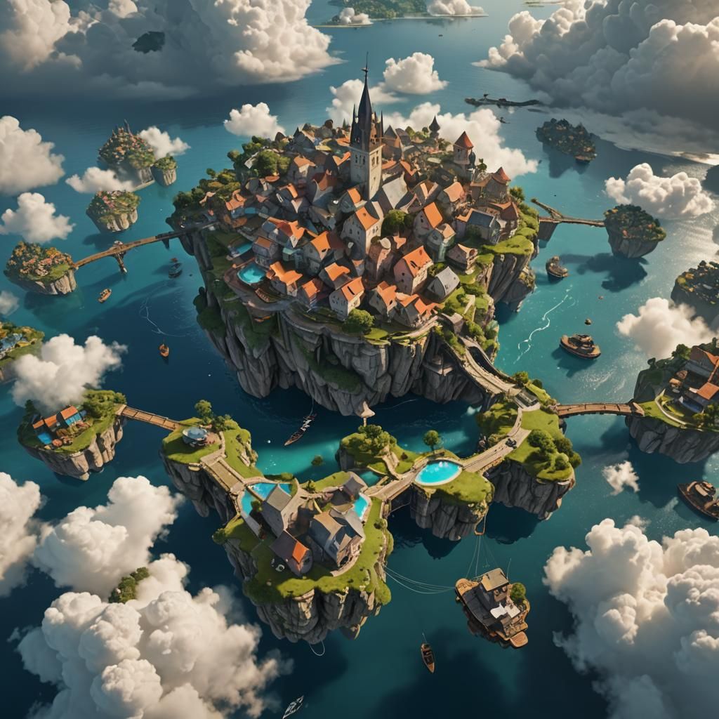 Floating Islands with Light Bridges: Surreal Dreamscape