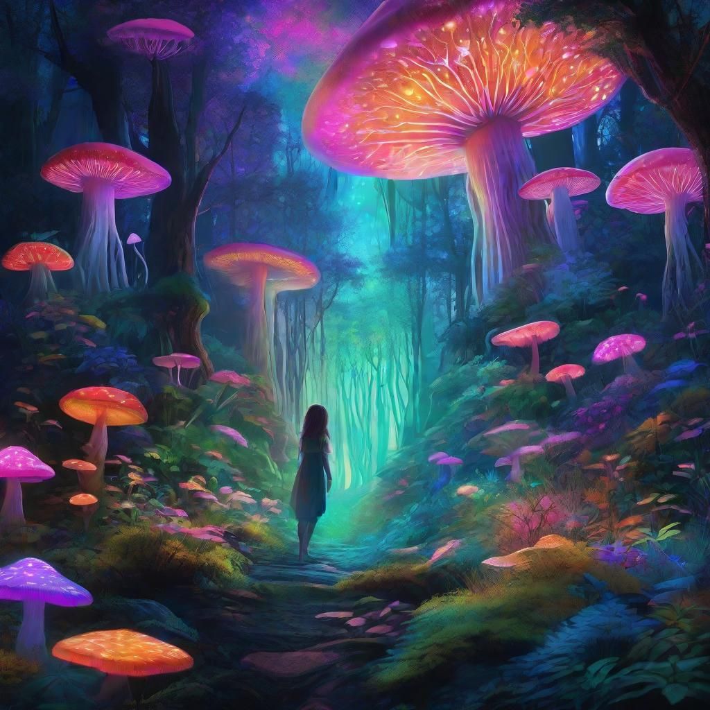 Bioluminescent Forest Scene in Digital Art Style
