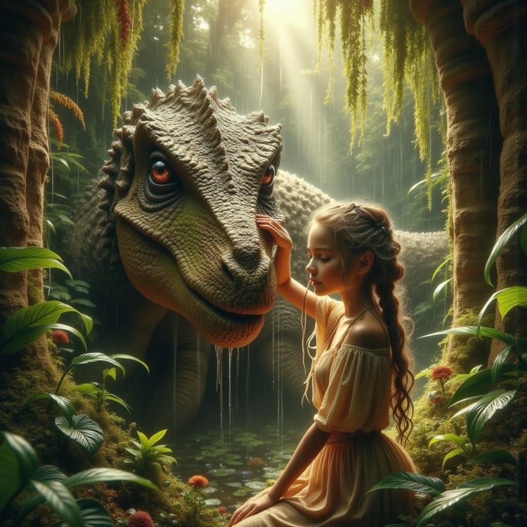 Nature Princess and Gentle Dinosaur, Art Nouveau