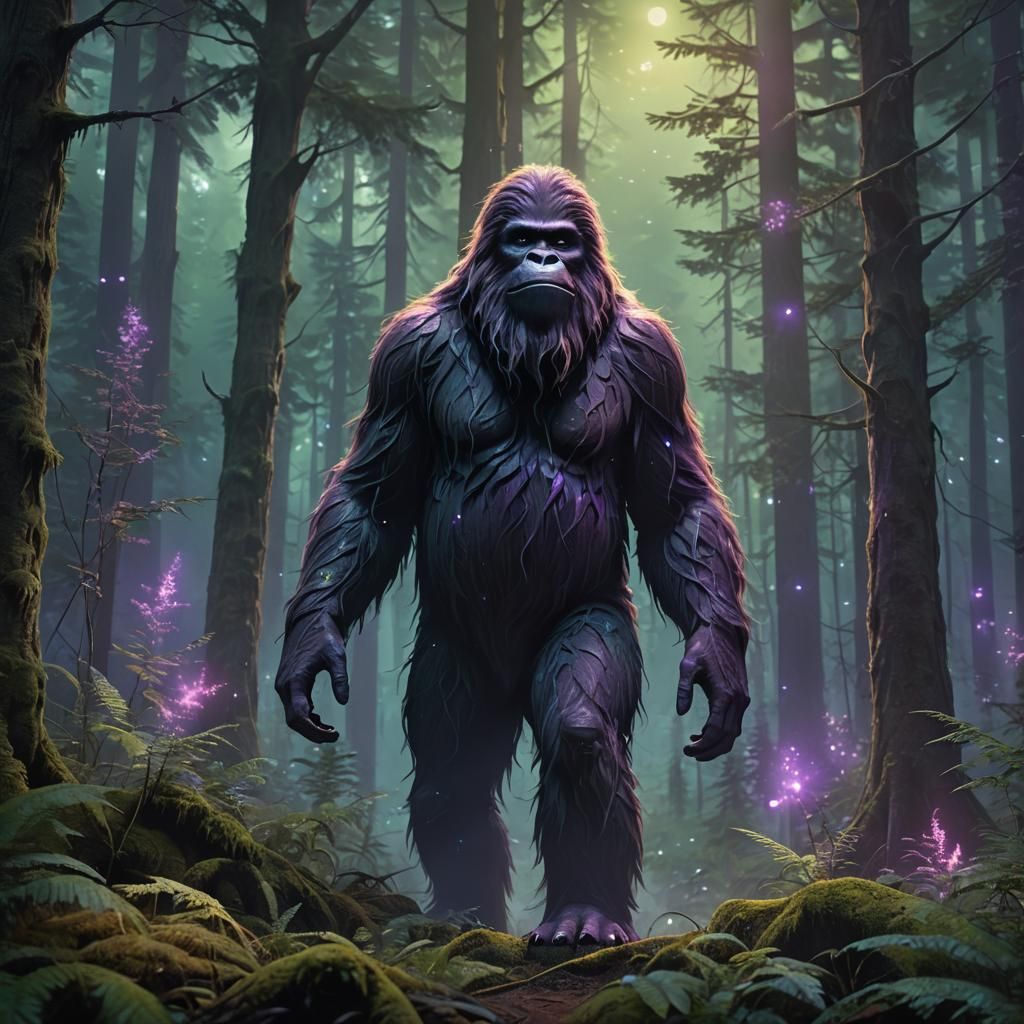 Female Sasquatch in Misty Forest: Matte Painting