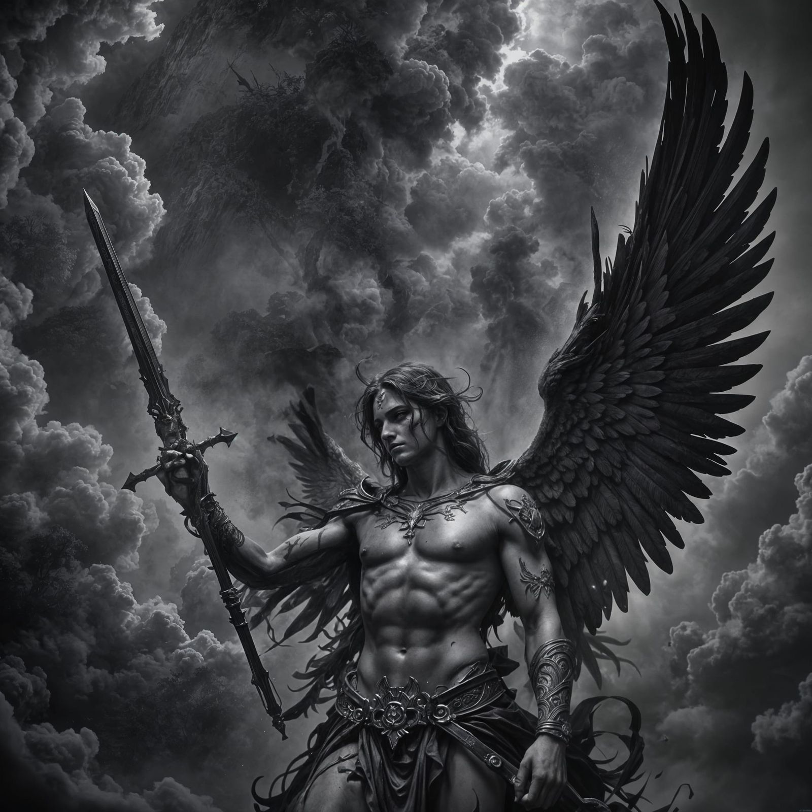 Fallen Angel Crucified: Dark Fantasy Art