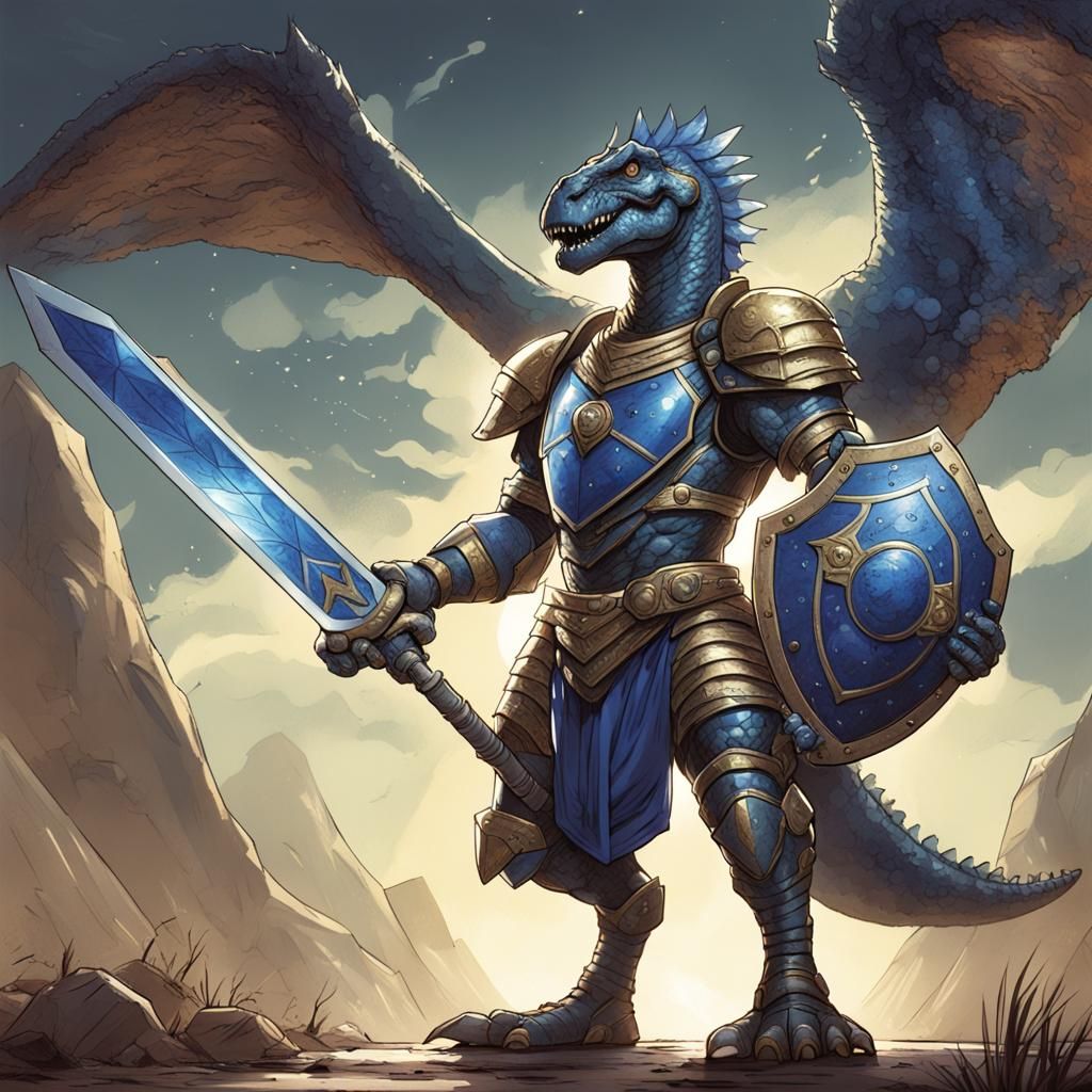 Armored Dinosaur Warrior in Comic Book Art Style