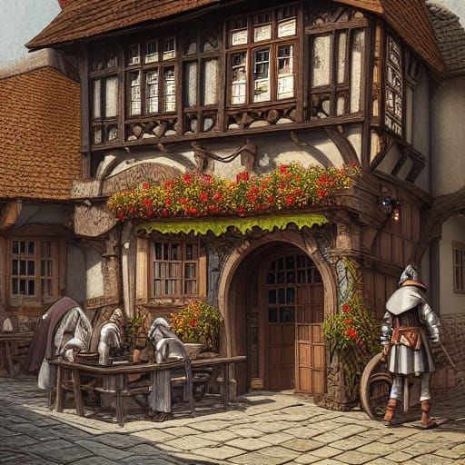 Picturesque Medieval Tavern in Hyperdetailed Digital Art
